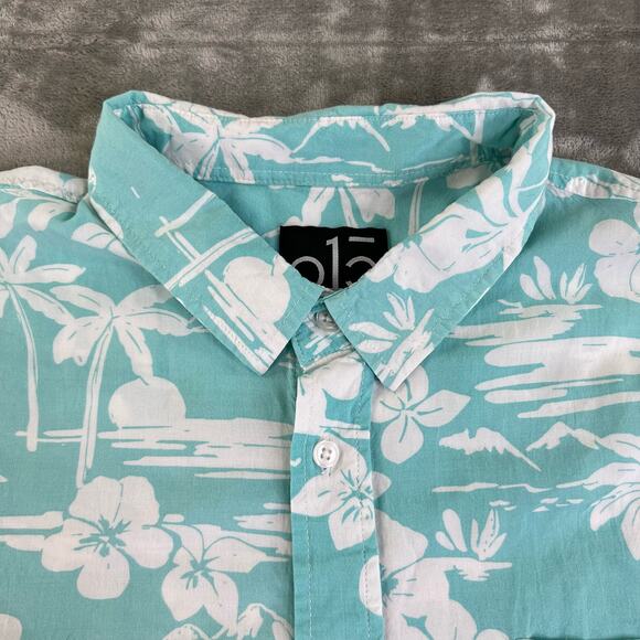 O1C Short Sleeve Hawaiian Button Down Shirt Mens Size XL Teal + White - Picture 3 of 11